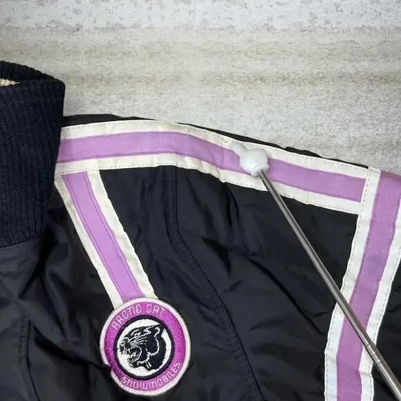 Vintage 90s Arctic Cat Snow Suit Coveralls Mens M Baggy Black Purple Nylon - Picture 4 of 6